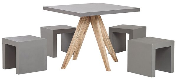 Kerti étkezőgarnitúra hokedlikkel 4 személyes OLBIA/TARANTO Szürke Beton