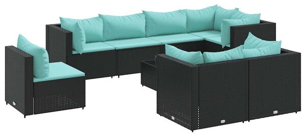 VidaXL 9 részes fekete polyrattan kerti ülőgarnitúra párnákkal