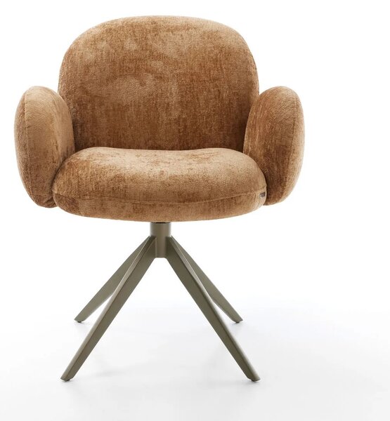 DELIFE Étkezőszék Nube-Flex karfás chenille rozsdás kereszt láb széles titán effekt felület 360° forgatható hintamechanizmus zsákrugós matraccal
