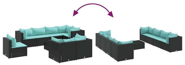 VidaXL 9 részes fekete polyrattan kerti ülőgarnitúra párnákkal