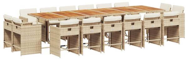 VidaXL 17 részes bézs polyrattan kerti étkezőgarnitúra párnákkal
