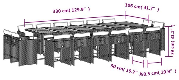 VidaXL 17 részes bézs polyrattan kerti étkezőgarnitúra párnákkal