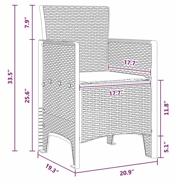 VidaXL Kert étkező szett 3 pcs Barna Polipropilén