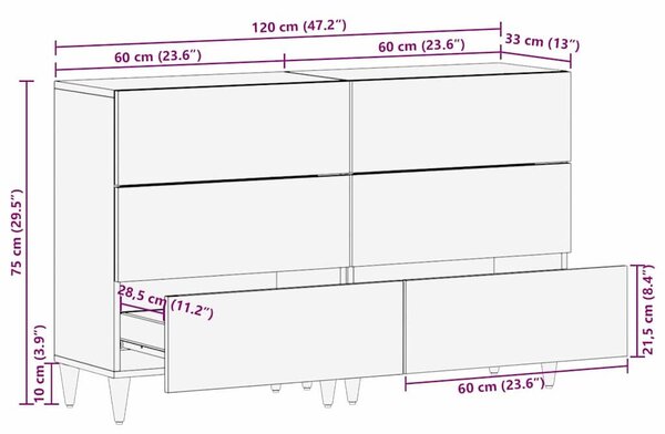 VidaXL Tálalószekrény készlet 2 db 60 x 33,5 x 75 cm Tömör Mangófát