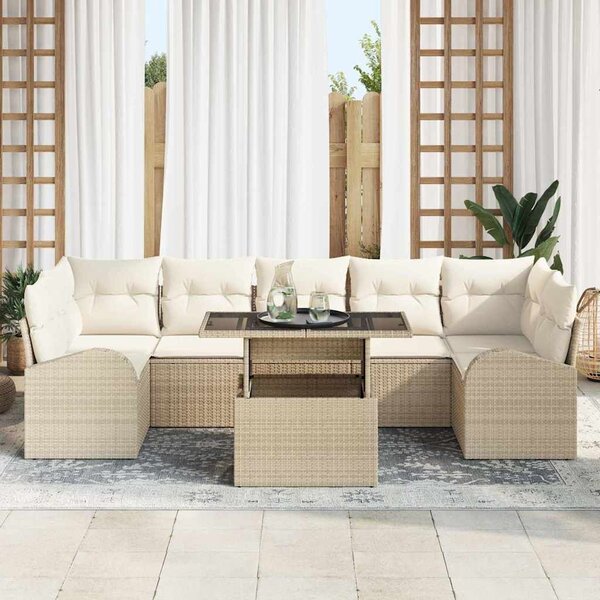 VidaXL Kerti Kanapé Szett párnával tárolóval 8 pcs Bézs Poly Rattan