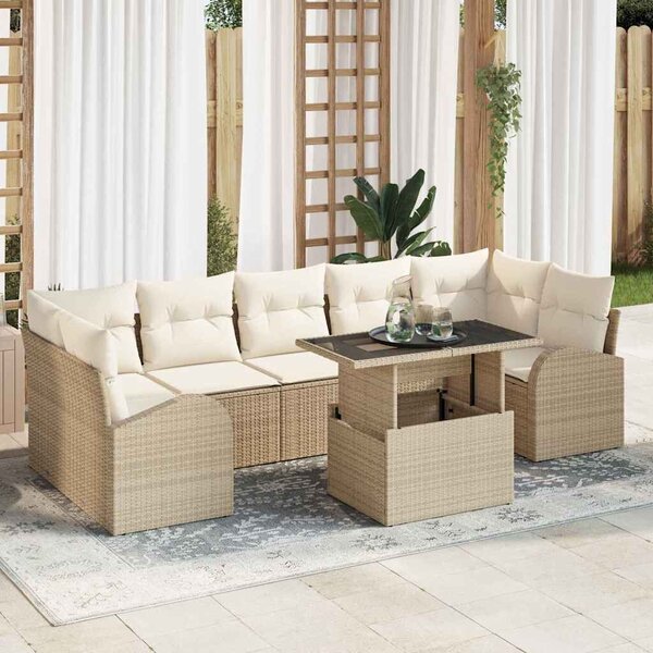 VidaXL Kerti Kanapé Szett párnával tárolóval 8 pcs Bézs Poly Rattan