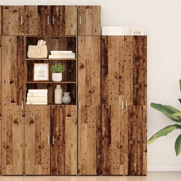 VidaXL Polcos tárolószekrény Antik Fa 30 x 42,5 x 225 cm Szerelt Fa