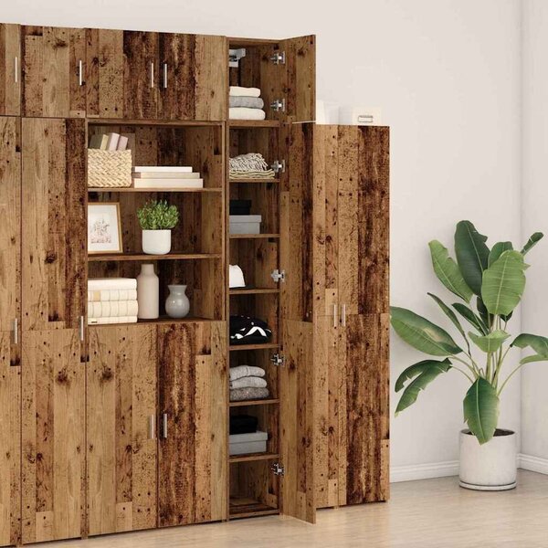 VidaXL Polcos tárolószekrény Antik Fa 30 x 42,5 x 225 cm Szerelt Fa