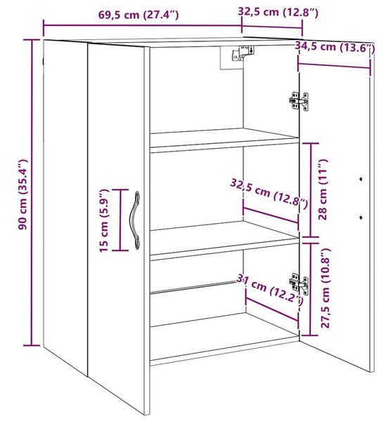 VidaXL Fali szekrény 2 db Fekete tölgy 69,5 x 34 x 90 cm Szerelt Fa