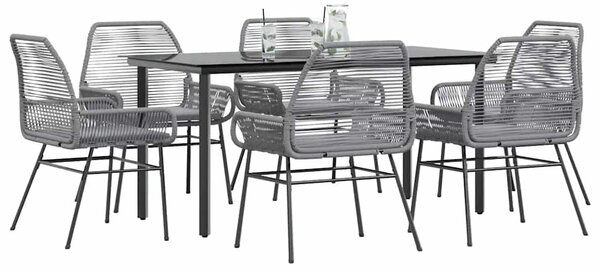 VidaXL 7 részes szürke polyrattan üveg kerti étkezőgarnitúra párnával