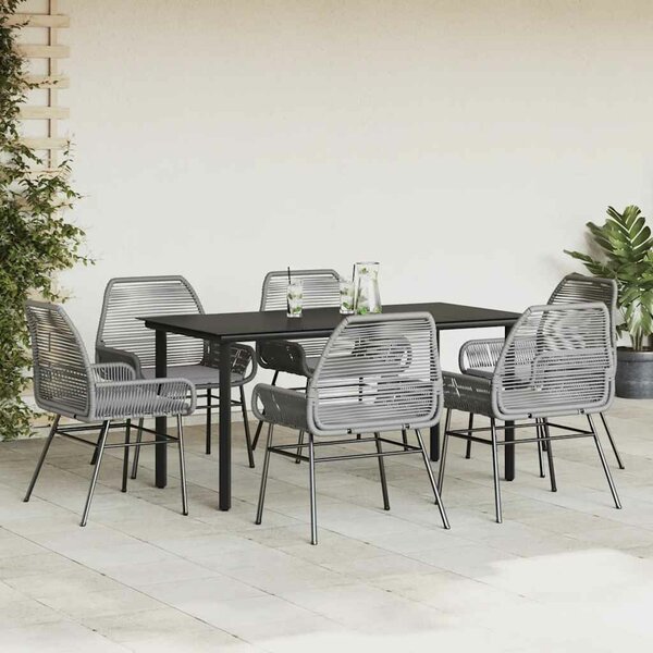 VidaXL 7 részes szürke polyrattan üveg kerti étkezőgarnitúra párnával