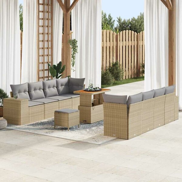 VidaXL Kerti Kanapé Szett 11 pcs Beige és Világosszürke polirattan