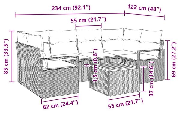 VidaXL Kerti Kanapé Szett párnával 7 pcs Bézs polirattan