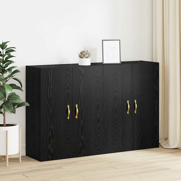 VidaXL Fali szekrény 2 db Fekete tölgy 69,5 x 34 x 90 cm Szerelt Fa