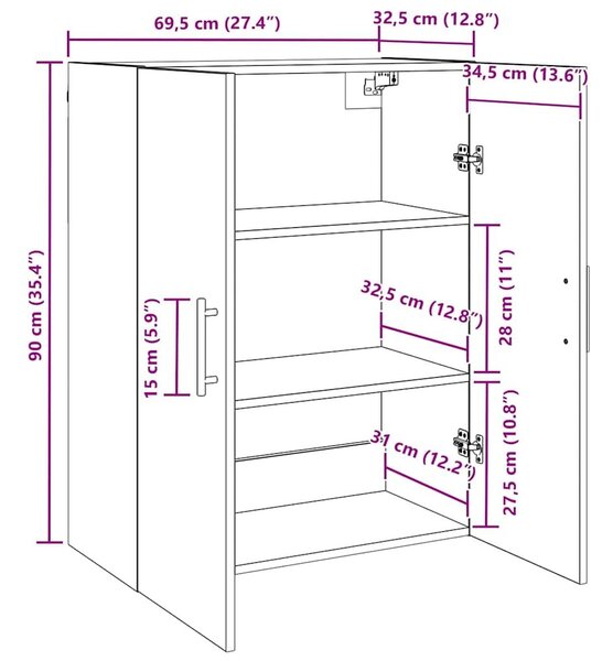VidaXL Fali szekrény 2 db Fekete tölgy 69,5 x 34 x 90 cm Szerelt Fa