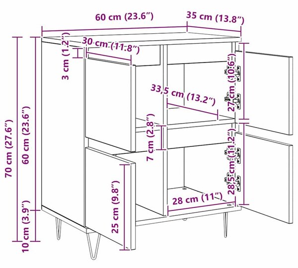 VidaXL Oldalszekrények 3 pcs Régi fa 180 x 35 x 70 cm Faanyag