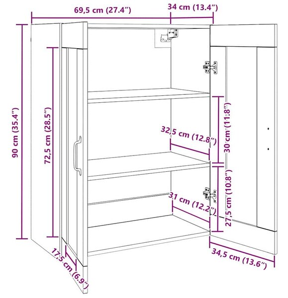 VidaXL Fali Szekrények 2 db Régi fa 69,5 x 34 x 90 cm Szerelt Fa