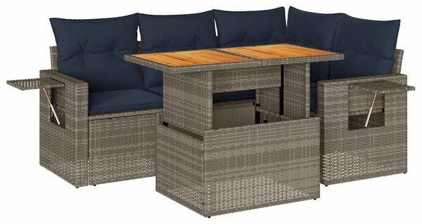 VidaXL 5 részes szürke polyrattan kerti ülőgarnitúra párnákkal