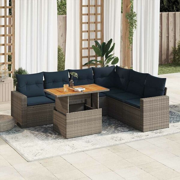 VidaXL 7 részes szürke polyrattan kerti ülőgarnitúra párnákkal