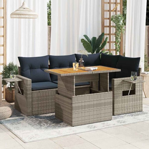 VidaXL 5 részes szürke polyrattan kerti ülőgarnitúra párnákkal