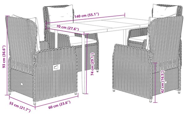 VidaXL 5 részes bézs polyrattan kerti étkezőgarnitúra párnákkal