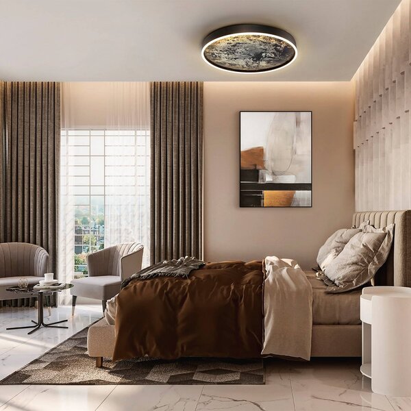 Schuller Valencia LED mennyezeti világítás Stone Ø 60 cm, CCT, fekete, fém, akril, Fekete, Nappali / Étkező, fém, Modern