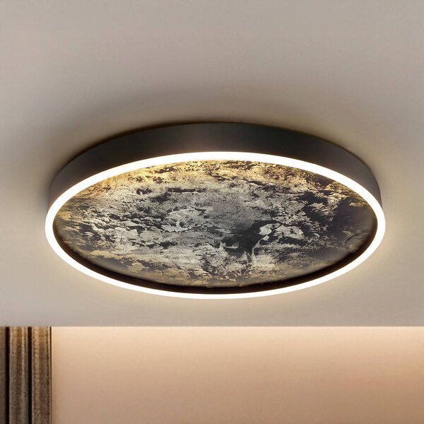 Schuller Valencia LED mennyezeti világítás Stone Ø 60 cm, CCT, fekete, fém, akril, Fekete, Nappali / Étkező, fém, Modern