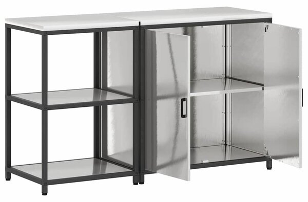 VidaXL Konyhai Tároló Készlet polcokkal 2 pcs Ezüst 150 x 50 x 92 cm