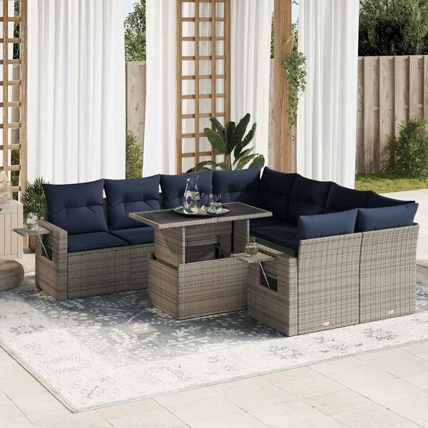 VidaXL 9 részes szürke polyrattan akácfa kerti ülőgarnitúra párnákkal