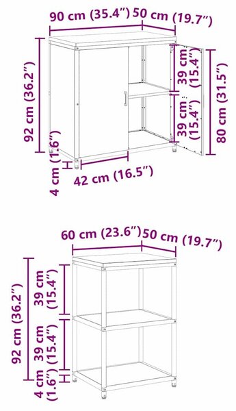 VidaXL Konyhai Tároló Készlet polcokkal 2 pcs Rozsdás 150 x 50 x 92 cm