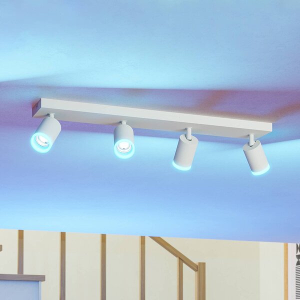 EGLO connect Smart LED spotlámpa Melitello-Z, 4 izzós, fehér, dimmelhető, Fehér / opál, Nappali / Étkező, Alumínium, Modern