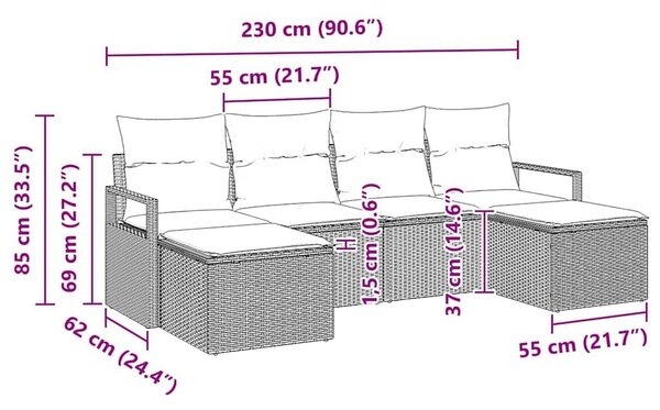 VidaXL Kanapé Szett 6 pcs Bézs polirattan