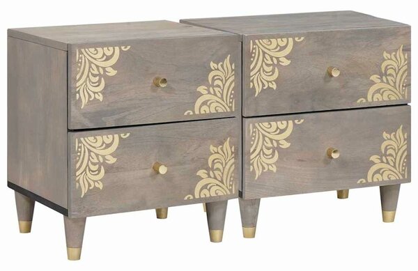 VidaXL Éjjeliszekrény 2 pcs Szürke 40 x 33 x 46 cm tömör mangófa