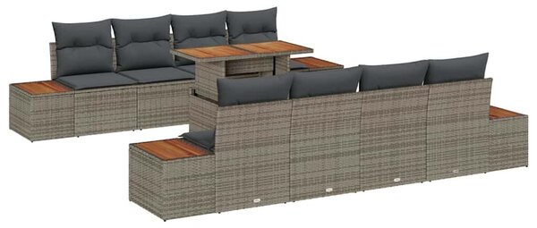 VidaXL Kerti Kanapé Szett tárolóval 9 pcs Szürke Poli rattan