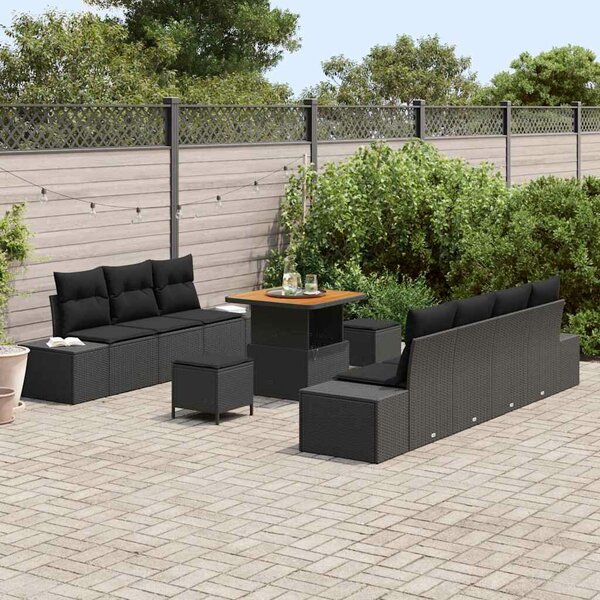 VidaXL Kerti Kanapé Szett párnával tárolóval 10 pcs Fekete Poli rattan