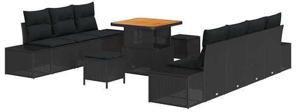 VidaXL Kerti Kanapé Szett párnával tárolóval 10 pcs Fekete Poli rattan