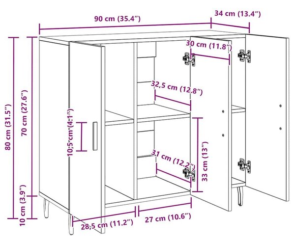 VidaXL Széf Fekete tölgy 90 x 34 x 80 cm Szerelt Fa