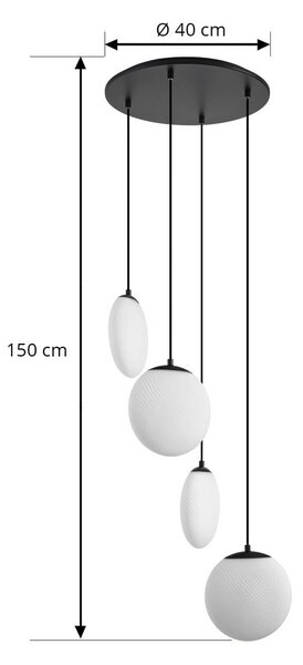 Lucande Lunelle lógó világítás, fekete, üveg, 4 izzós, Ø 40 cm, dimmelhető, Nappali / Étkező, Üveg, Modern
