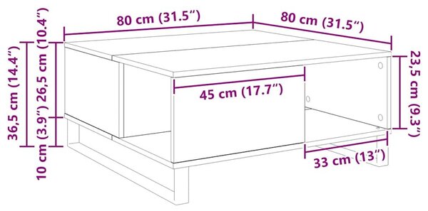 VidaXL Dohányzóasztal Öreg fa 80 x 80 x 36,5 cm Faanyag