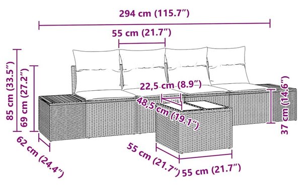 VidaXL Kanapé Szett párnával 5 pcs Beige és Világosszürke polirattan
