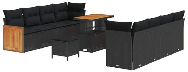 VidaXL Kerti Kanapé Szett 11 pcs Fekete Poli Rattan és Porfestett Acél