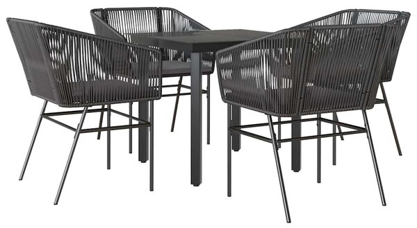 VidaXL 5 részes fekete polyrattan üveg kerti étkezőgarnitúra párnákkal