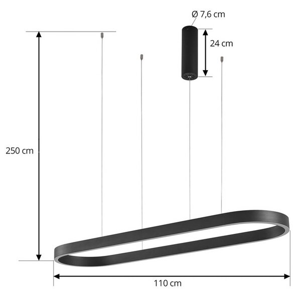 Lucande Smart LED lógó világítás Melinay, fekete, CCT, Tuya, dimmelhető, Fekete, Nappali / Étkező, Alumínium, Modern