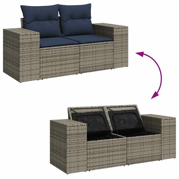 VidaXL 6 részes szürke polyrattan akácfa kerti ülőgarnitúra párnákkal
