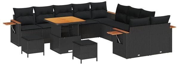 VidaXL Kerti Kanapé Szett párnával 17 pcs Fekete polirattan