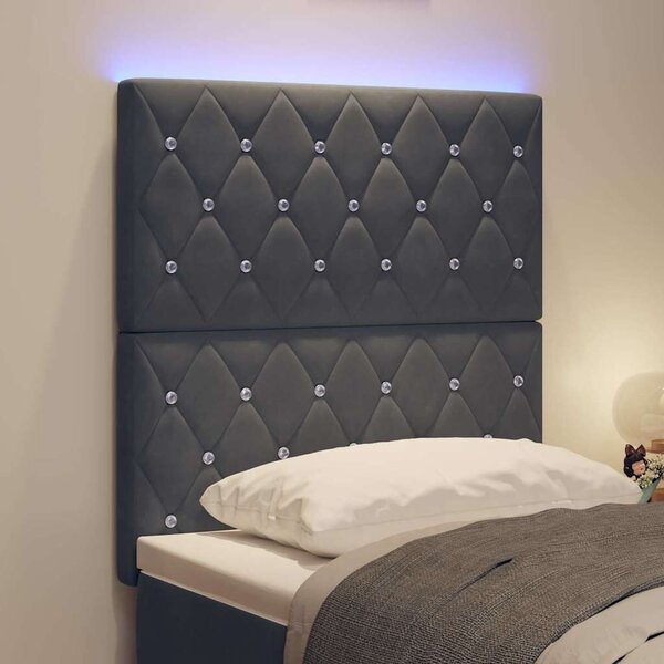 VidaXL LED ágytámla LED szalagokkal Sötétszürke 80 cm Bársony