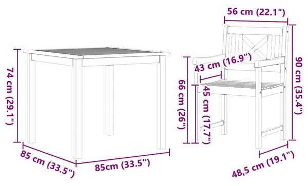 VidaXL Kert étkező szett 5 pcs Barna Tömör akácfa