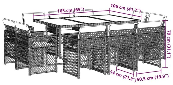 VidaXL 11 részes szürke polyrattan kerti ülőgarnitúra párnákkal