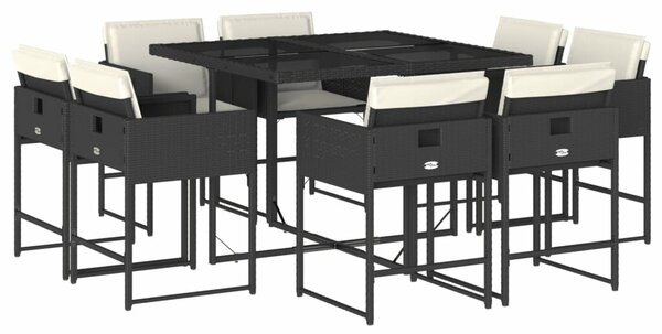 VidaXL 9 részes fekete polyrattan kerti étkezőgarnitúra párnákkal