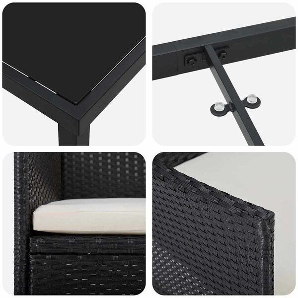 VidaXL Kert étkező szett párnával 3 pcs Fekete polirattan